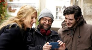 Sandrine Kiberlain, Nicolas Pariser et Vincent Lacoste sur le tournage du Parfum vert