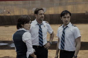 Danielle Pineda, Gerard Butler et Yoson An dans Mayday